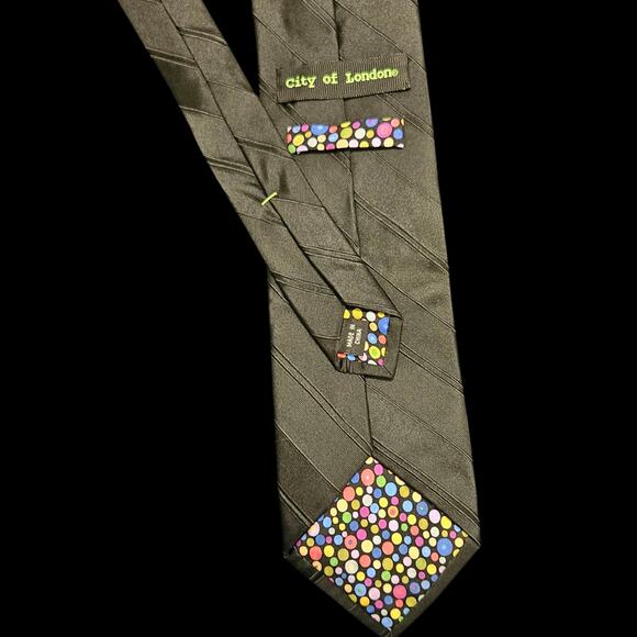 City of London Black Silk Tie w/ Colorful Polka Dot Lining WPL 2631 Made China - Picture 5 of 8
